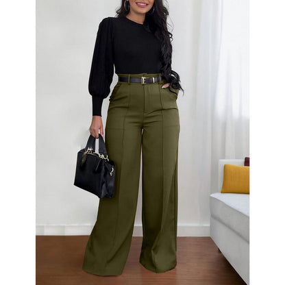 Women's Autumn New Commuter Casual Versatile Khaki Solid Color Draped Suit Pants Loose Straight Long Pants