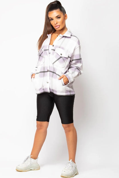 Purple Check Shacket Oversized Shirt