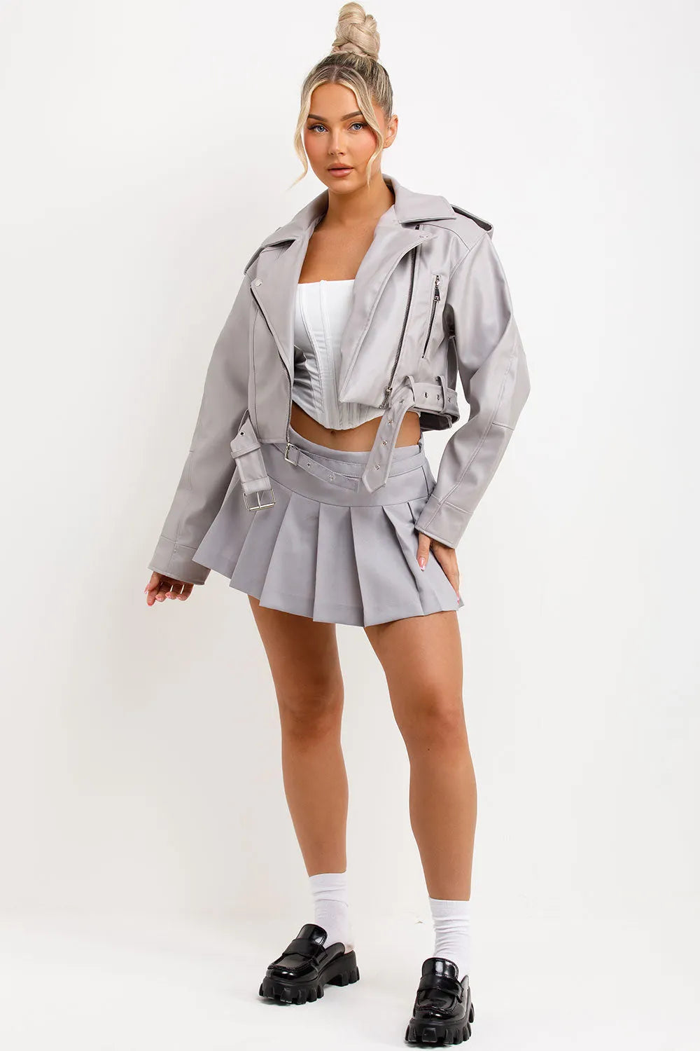 Faux Leather Jacket Grey