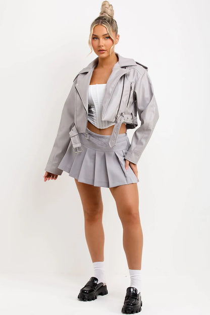 Faux Leather Jacket Grey