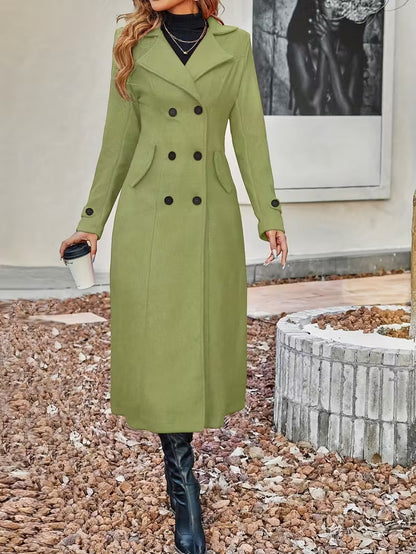 New Women Double Breasted Simple Design Woolen Coat
