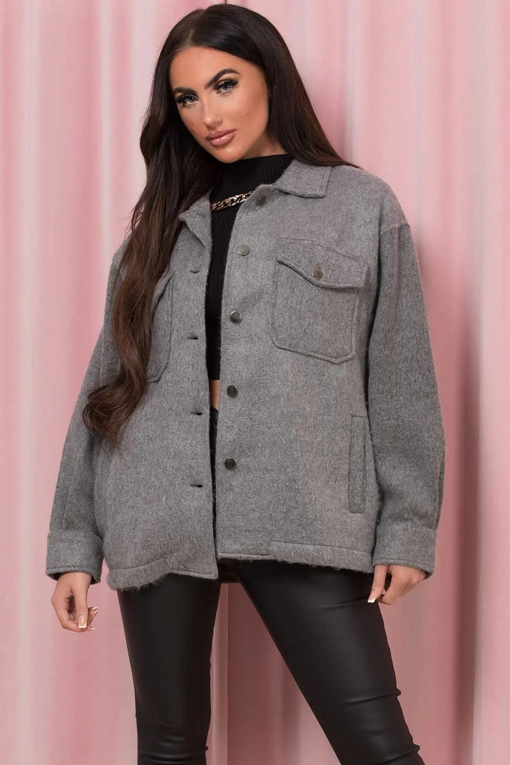 Grey Oversized Shacket Soft Touch