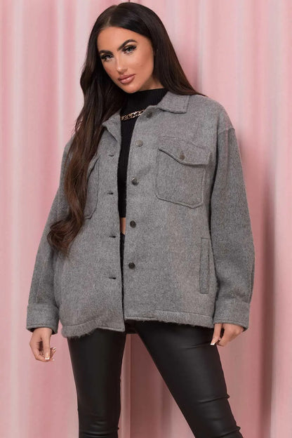 Grey Oversized Shacket Soft Touch