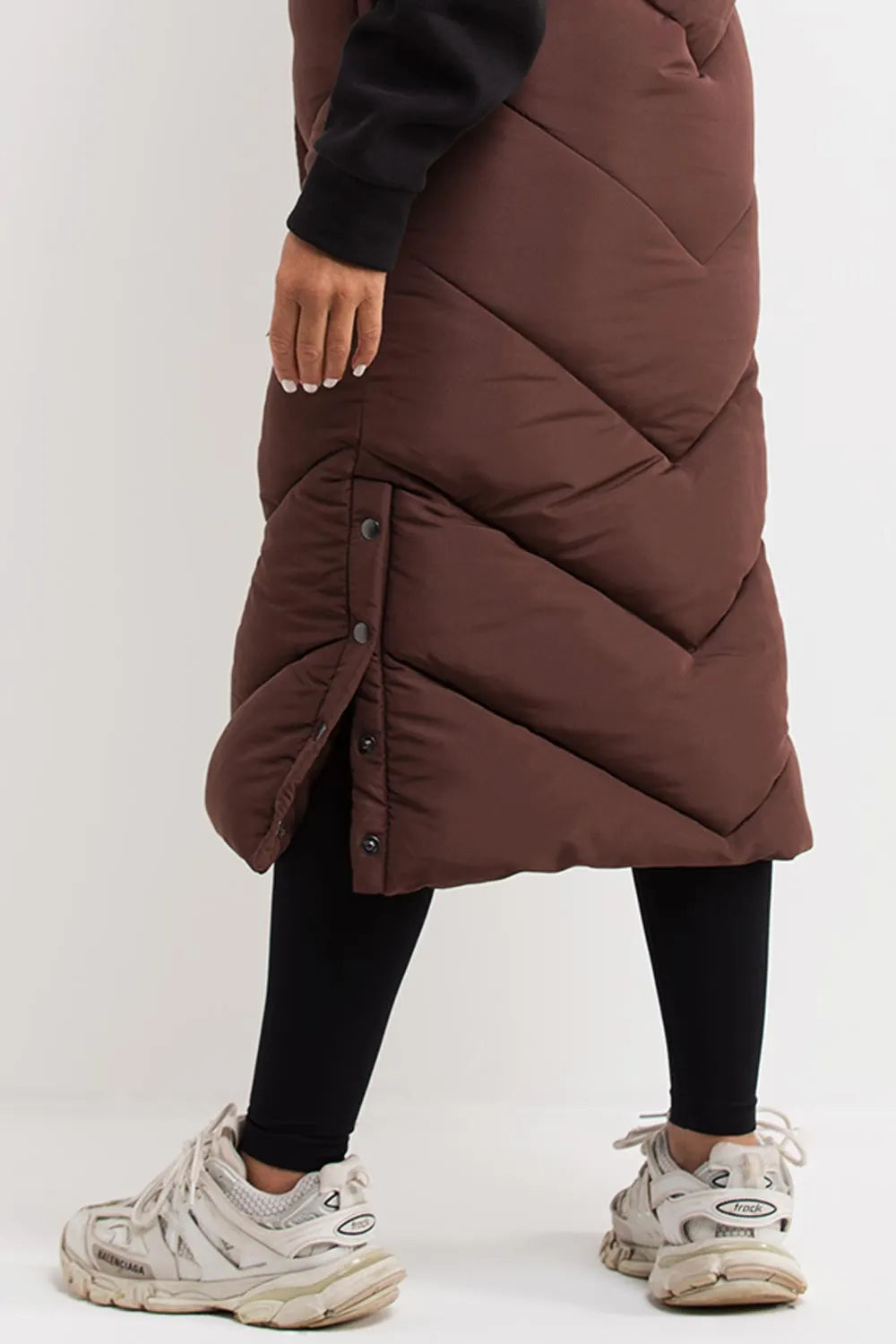Brown Long Gilet With Chevron Padded Style
