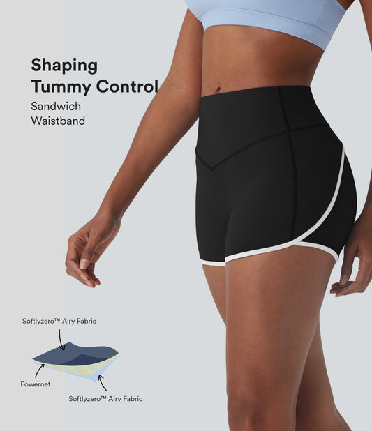 SoftlyZeroTM Airy SoCinched Mid Rise Tummy Control Color Block Cool Touch Yoga Biker Shorts 3''-UPF50+