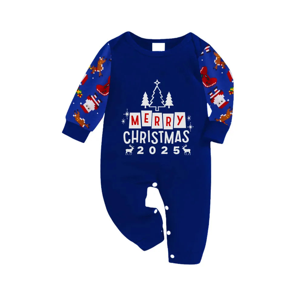 Christmas Family Matching Pajamas-Cozy Blue Pjs Set with "Merry Christmas 2025" Print