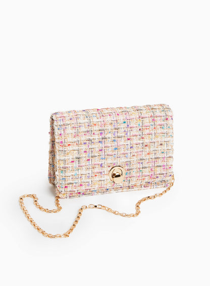 Round Clasp Tweed Handbag
