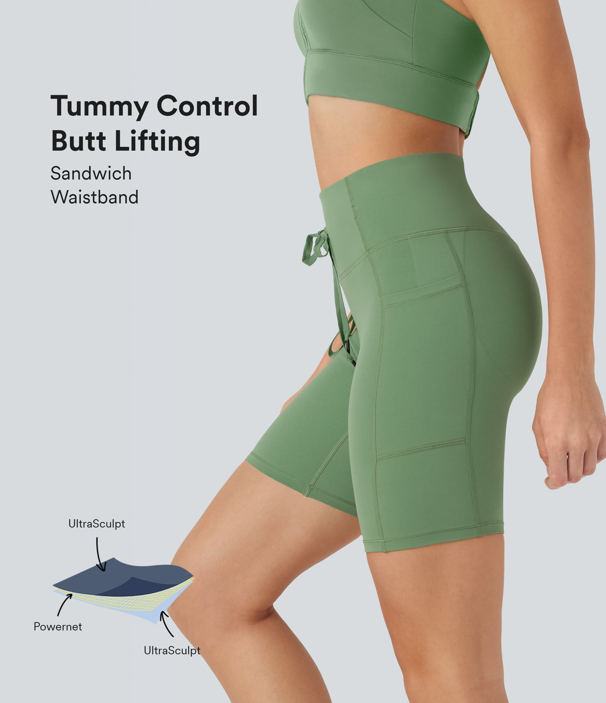 UltraSculptTM SoCinched High Waisted Butt Lifting Tummy Control Loop Running Biker Shorts 7'' with Pockets