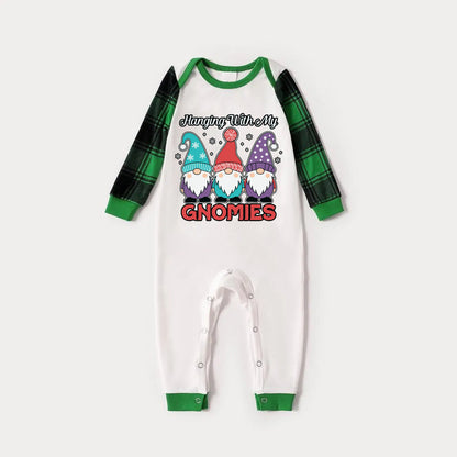 Green Raglan Top Green Plaid Christmas Pajamas Set With "Hanging With My GNOMIES" and Cute Gnomes Print