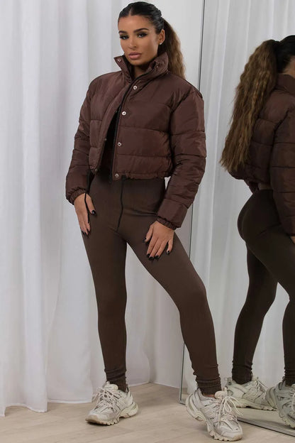 Brown Crop Puffer Jacket