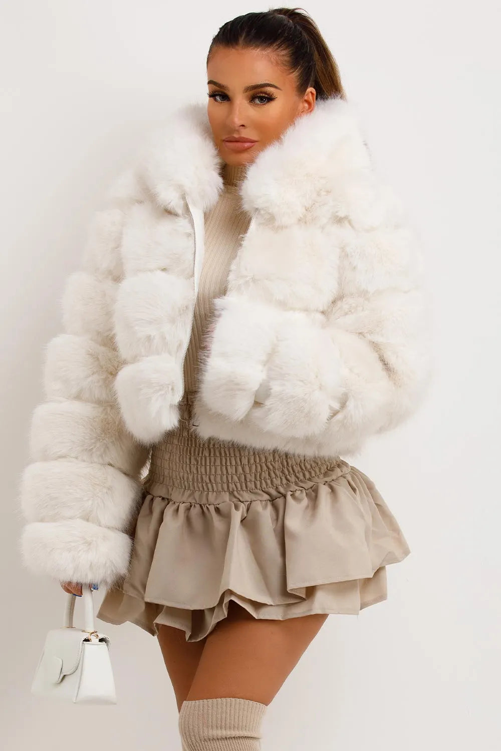 White Faux Fur Coat With Hood