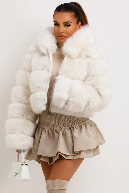 White Faux Fur Coat With Hood