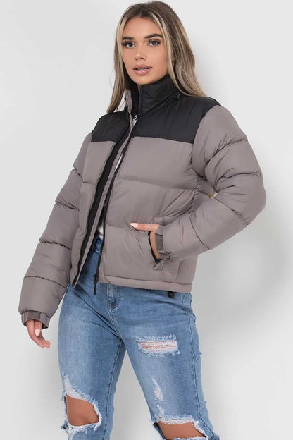 Puffer Jacket Grey Colour Block