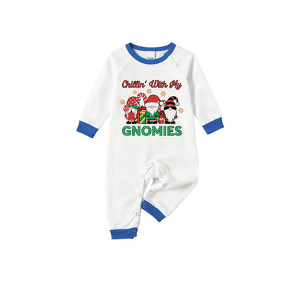 Blue Family Christmas Holiday Pajamas Set with Merry Gnome Pattern Print
