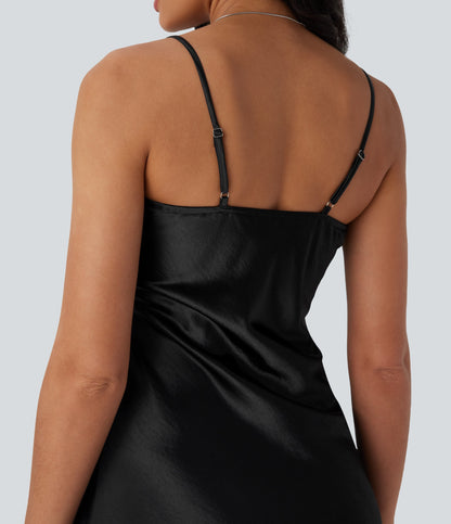 Cowl Neck Satin Mini Casual Slip Dress