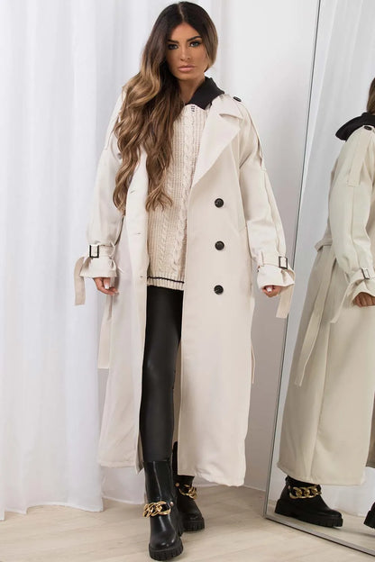 Oversized Trench Coat With Tie Waist Beige