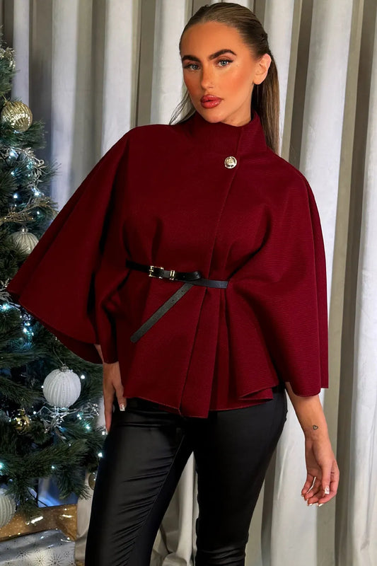 Cape With Belt Burgundy
