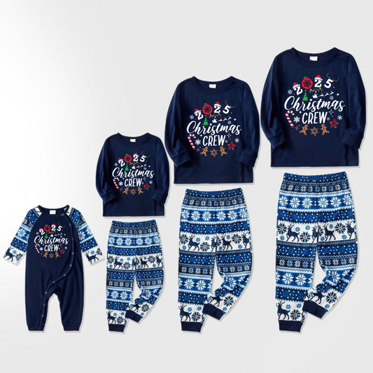 2025 Christmas Crew Making Memories Together Text Print Blue Family Matching Pajamas