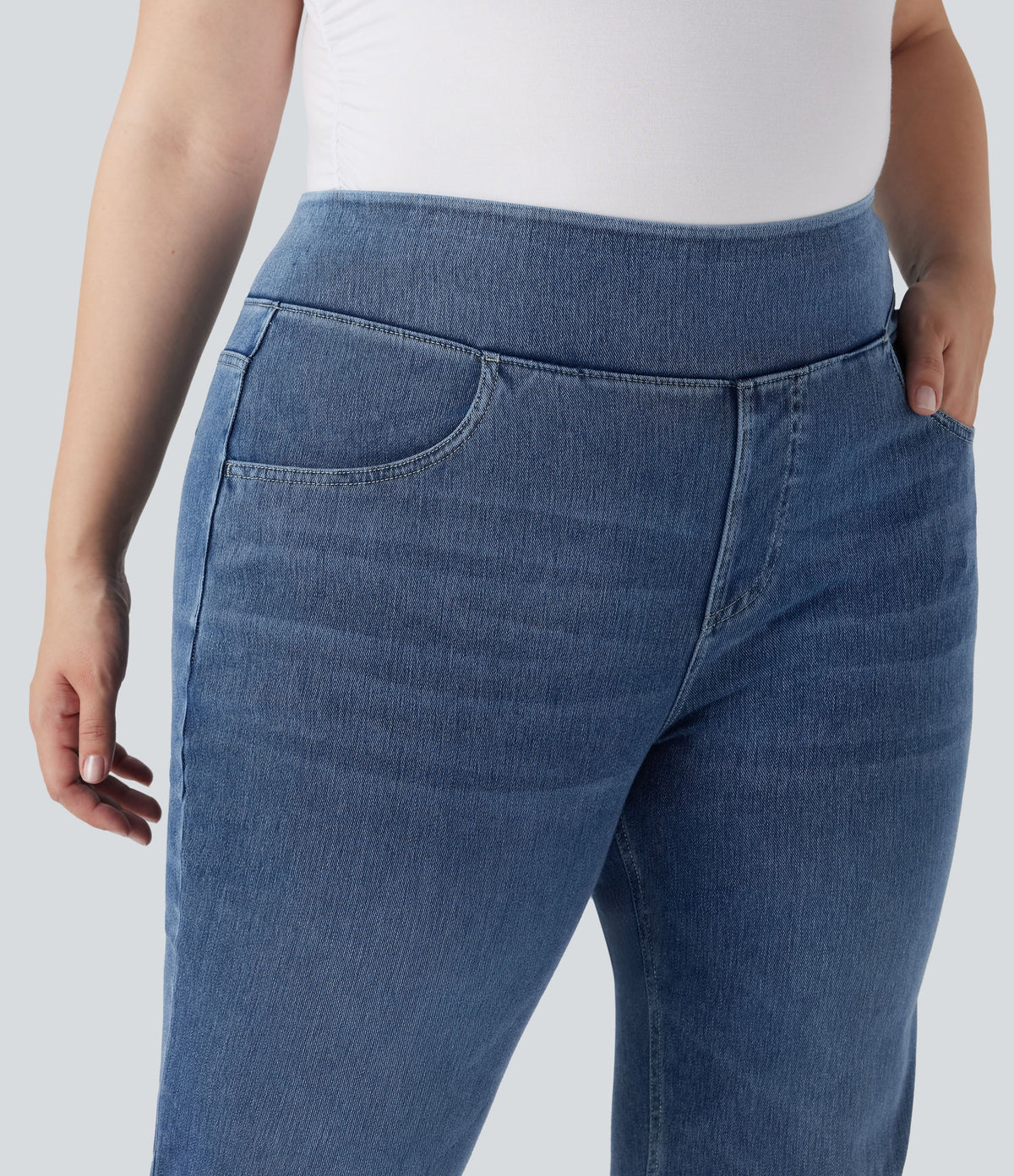 FlexTM High Waisted Pockets Washed Casual Bootcut Plus Size Jeans