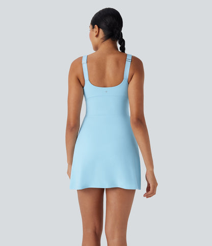 SoftlyZeroTM Plush Push-Up Molded Cups Zipper 2-in-1 Yoga Active Dress with Pockets-Easy Peezy