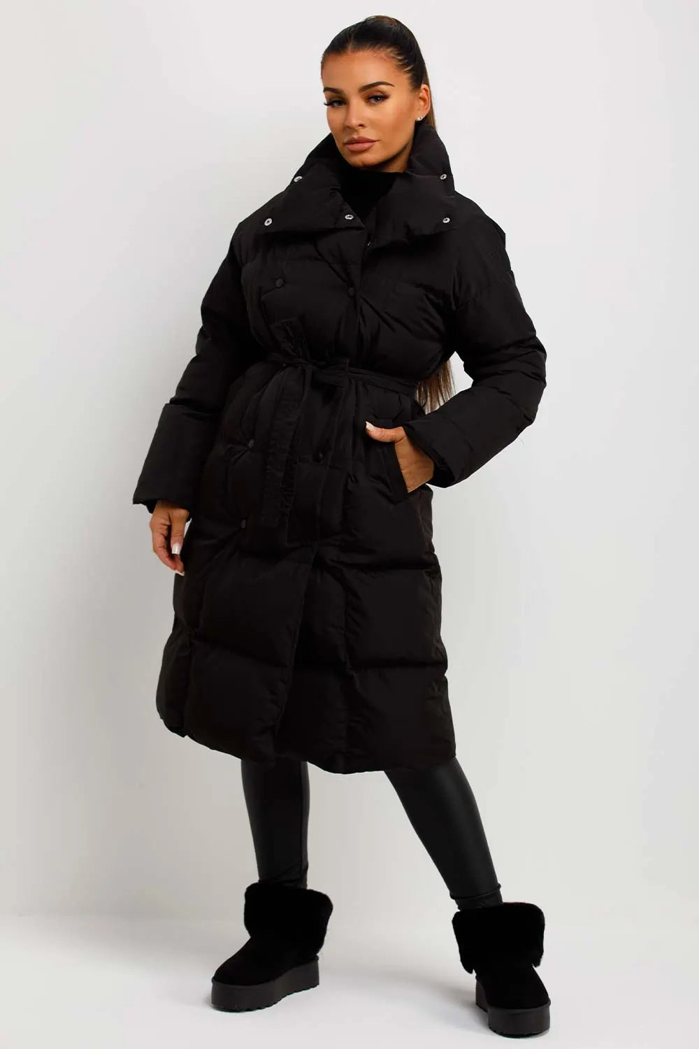 Long Puffer Coat Duvet Style Black