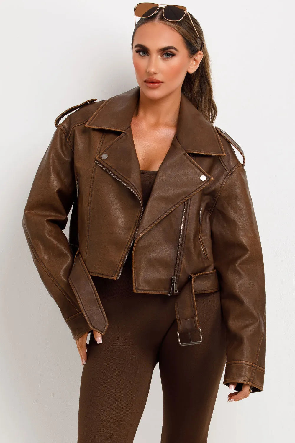 Faux Leather Jacket Brown