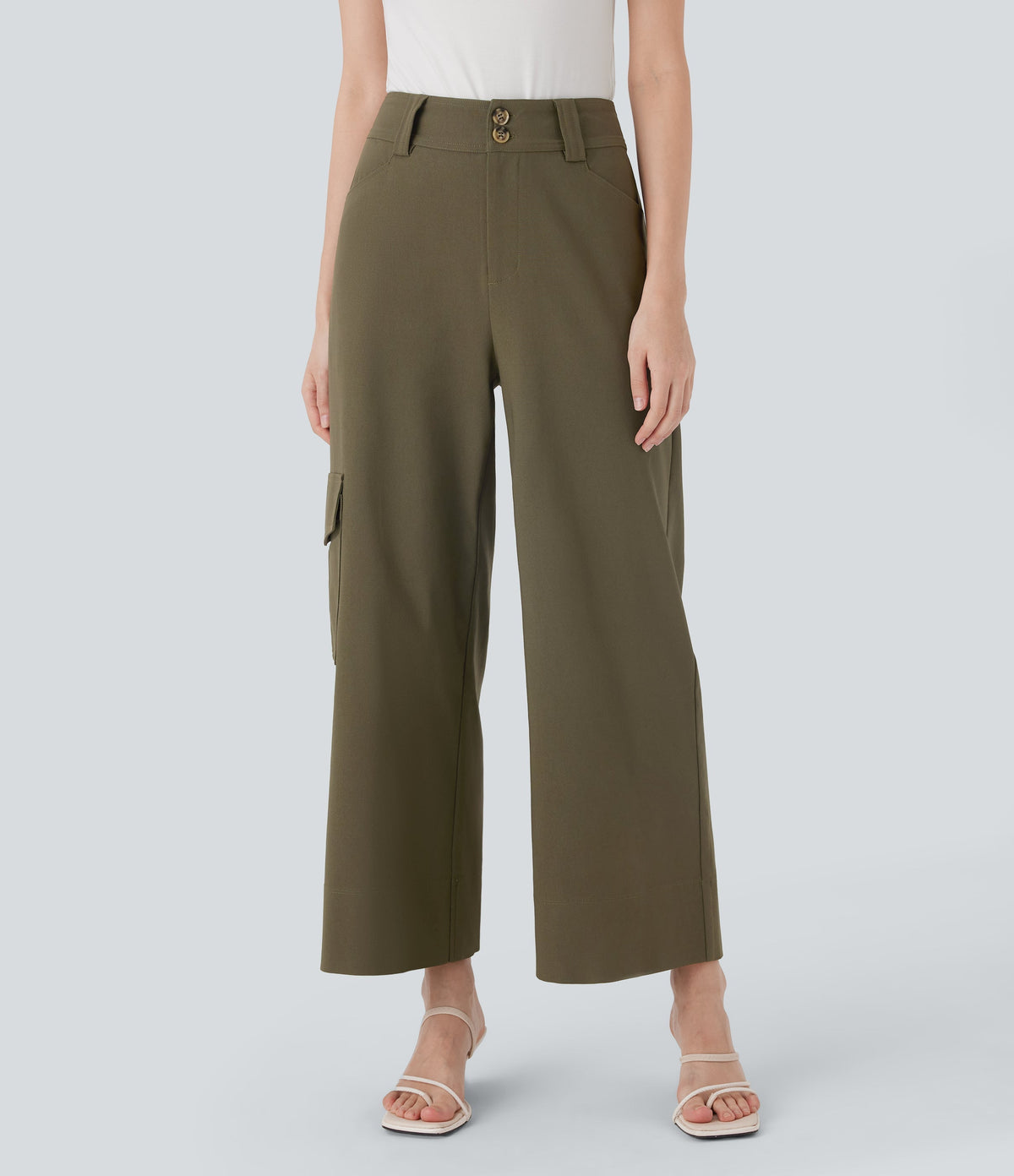 High Waisted Straight Leg Work Cargo Pants with Pockets