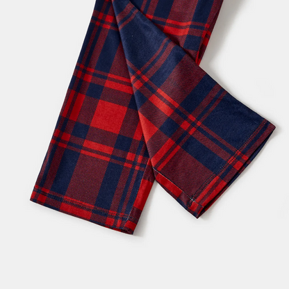 "Family Christmas 2025" Letter Printed Red and Blue Plaid Christmas Matching Pajamas