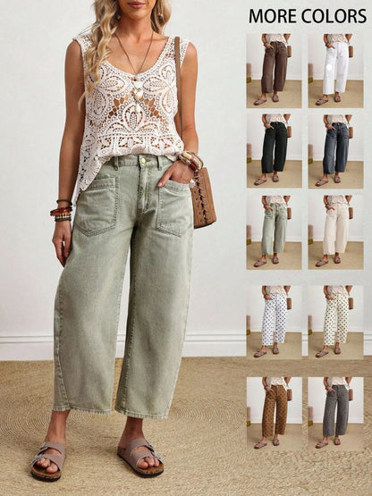 Women's Solid Color Casual Everyday Denim Jeans Wide Leg Jeans Women Baggy Jeans Loose Jeans Women Jeans Baggy Khaki Jeans,New Autumn Arrivals