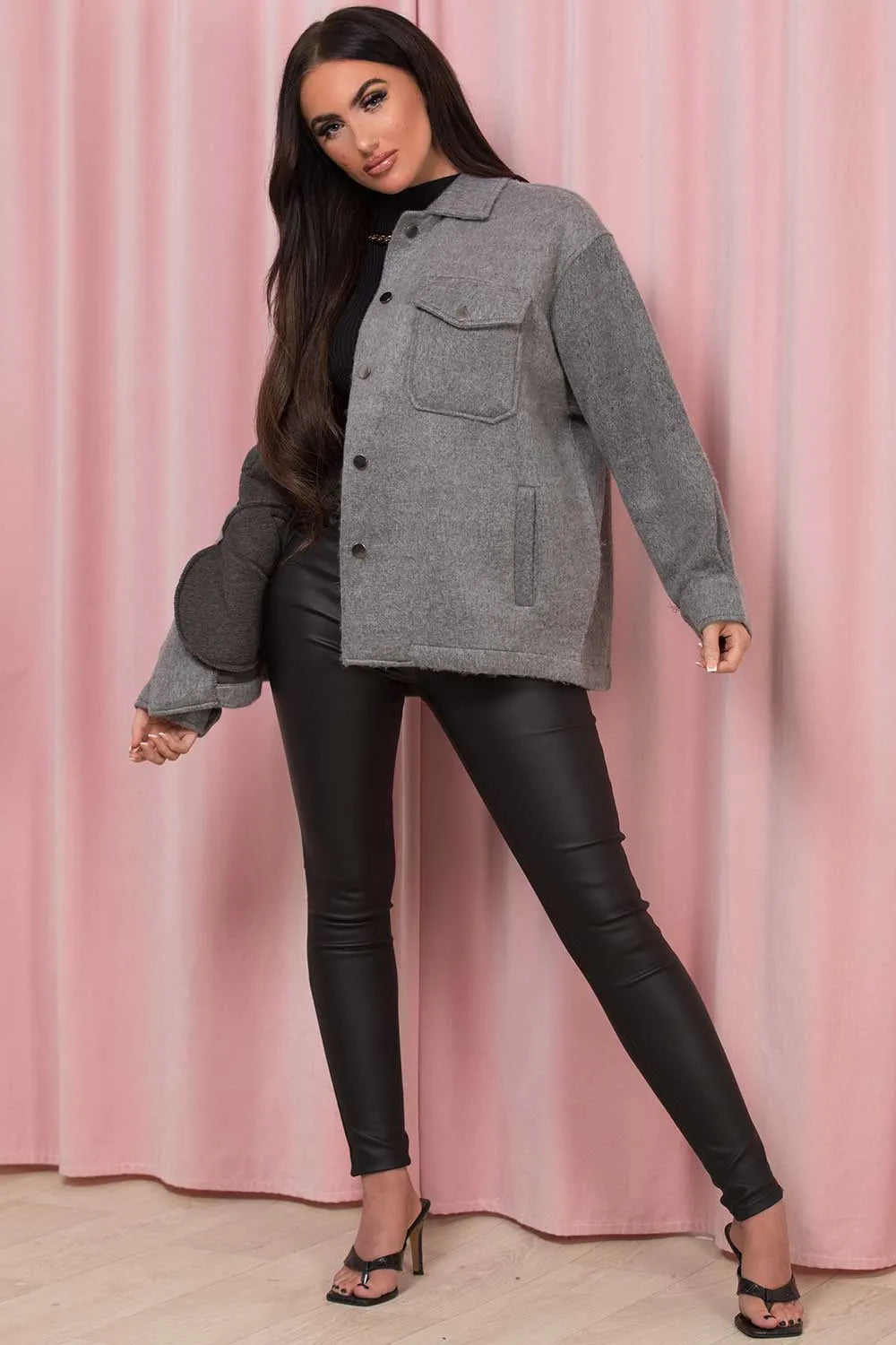 Grey Oversized Shacket Soft Touch