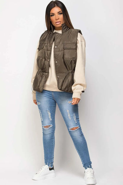 Khaki Gilet With Drawstring Waist