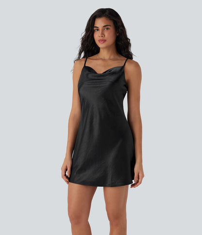 Cowl Neck Satin Mini Casual Slip Dress
