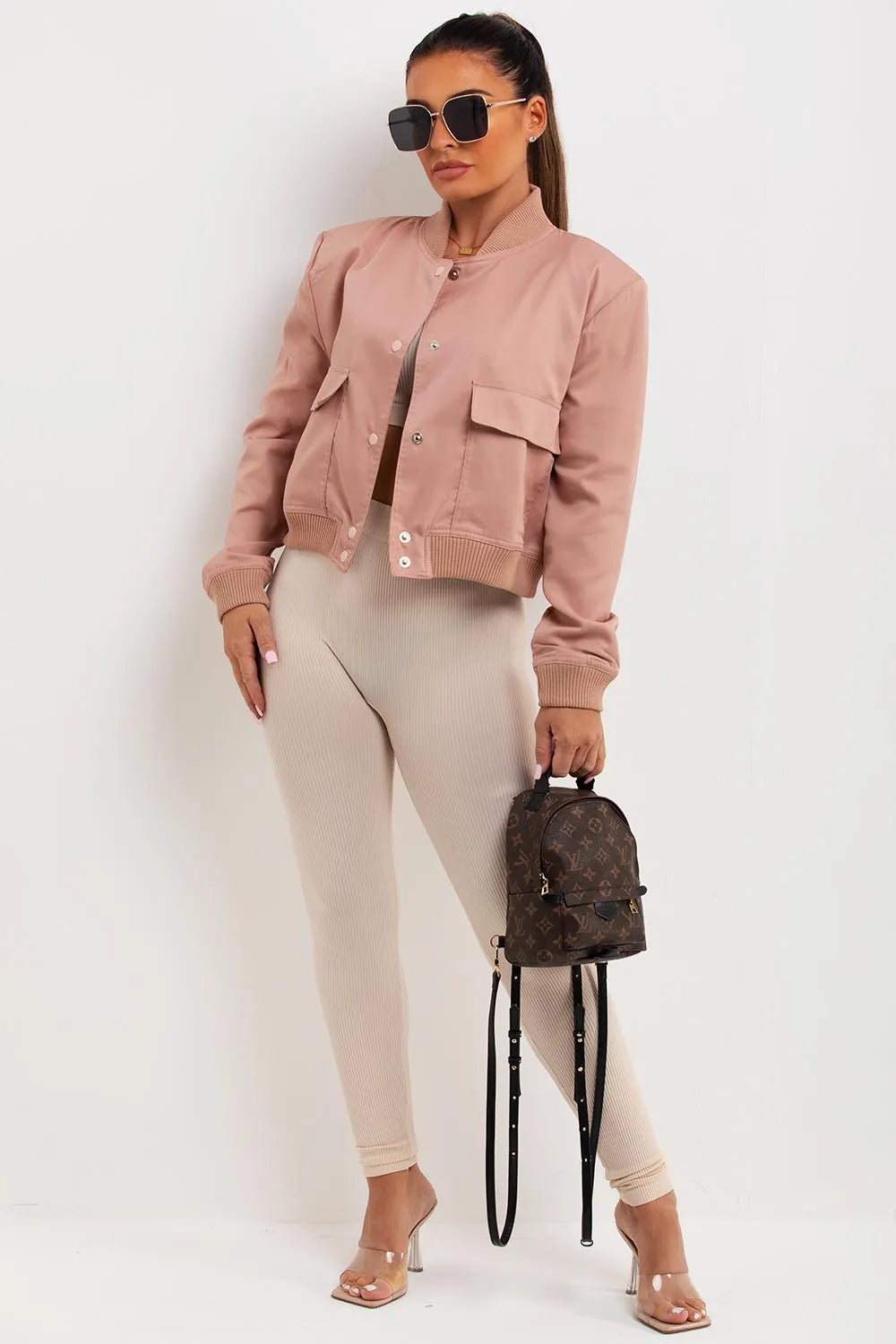 Crop Bomber Jacket Blush