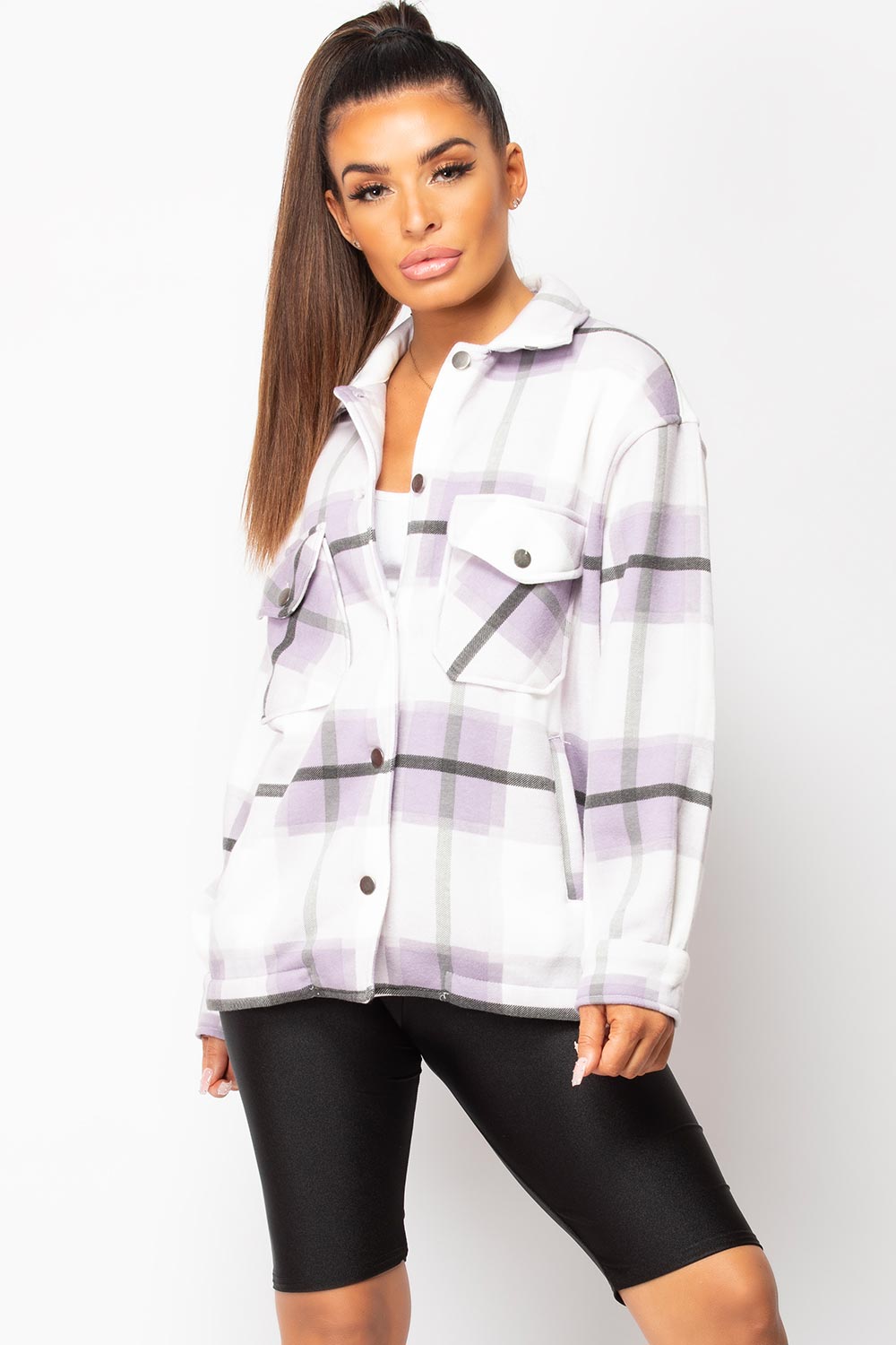 Purple Check Shacket Oversized Shirt