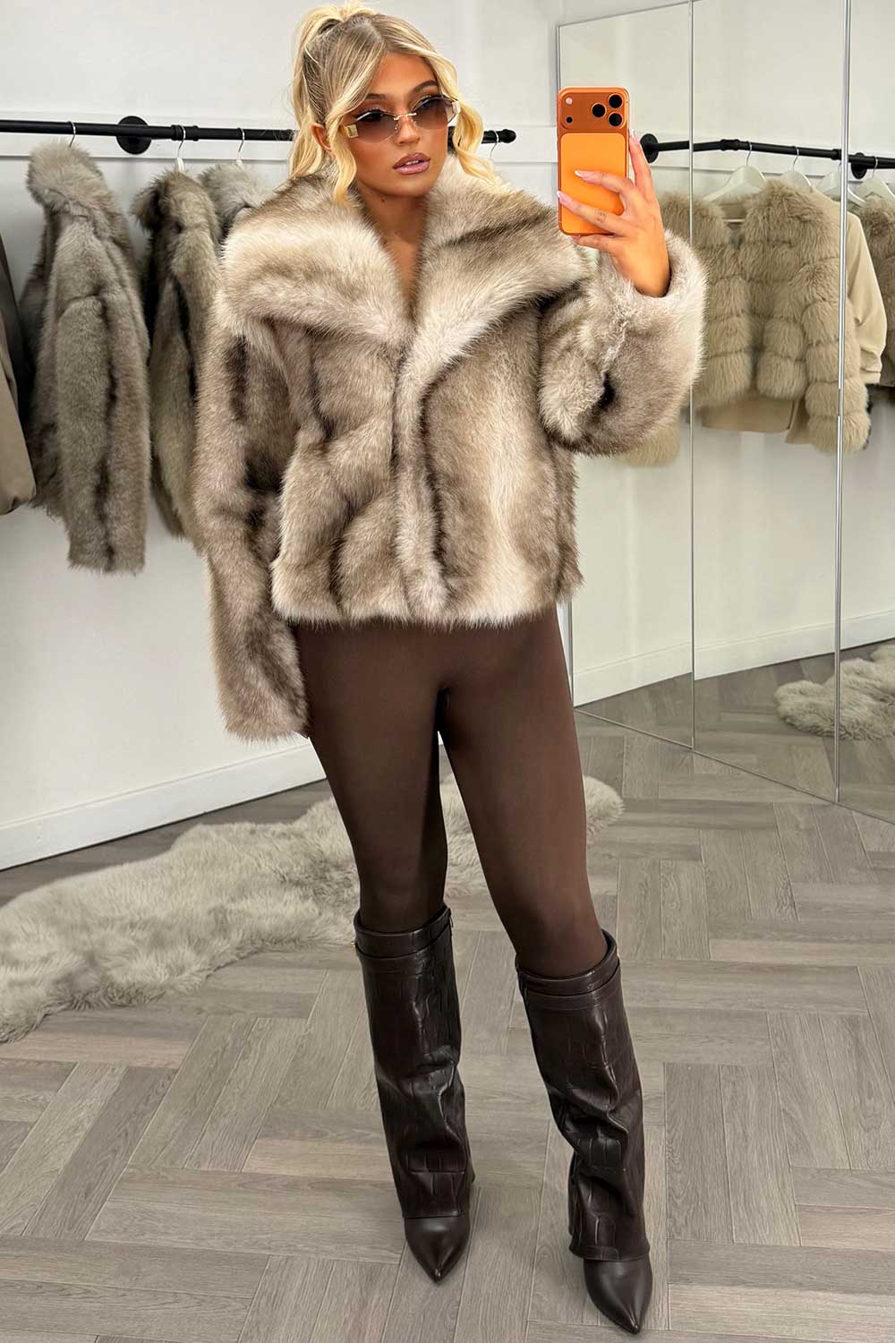 Faux Fur Coat Beige Colourway