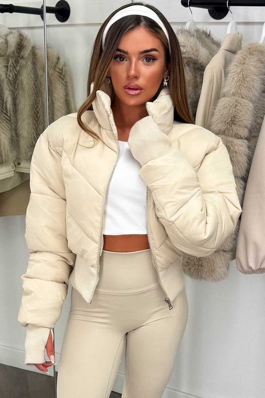 Cropped Puffer Jacket Beige