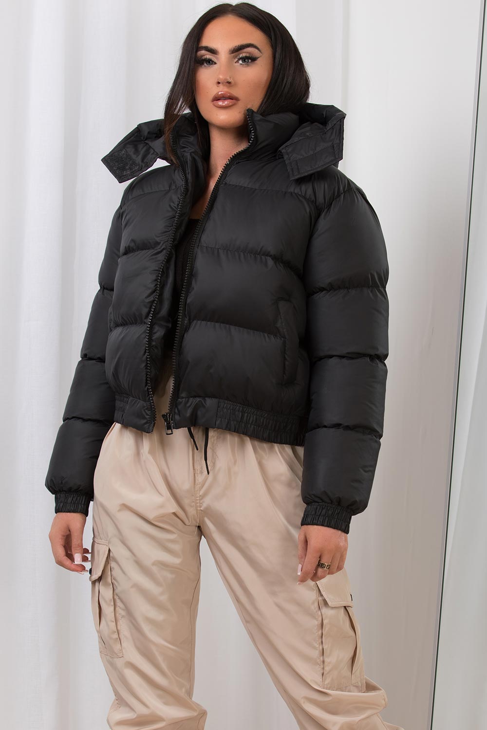 Puffer Jacket With Hood Black