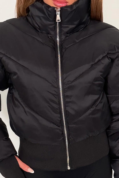 Black Cropped Puffer Jacket