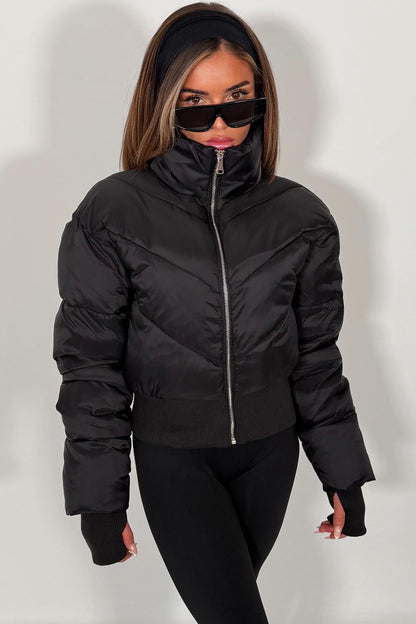 Black Cropped Puffer Jacket