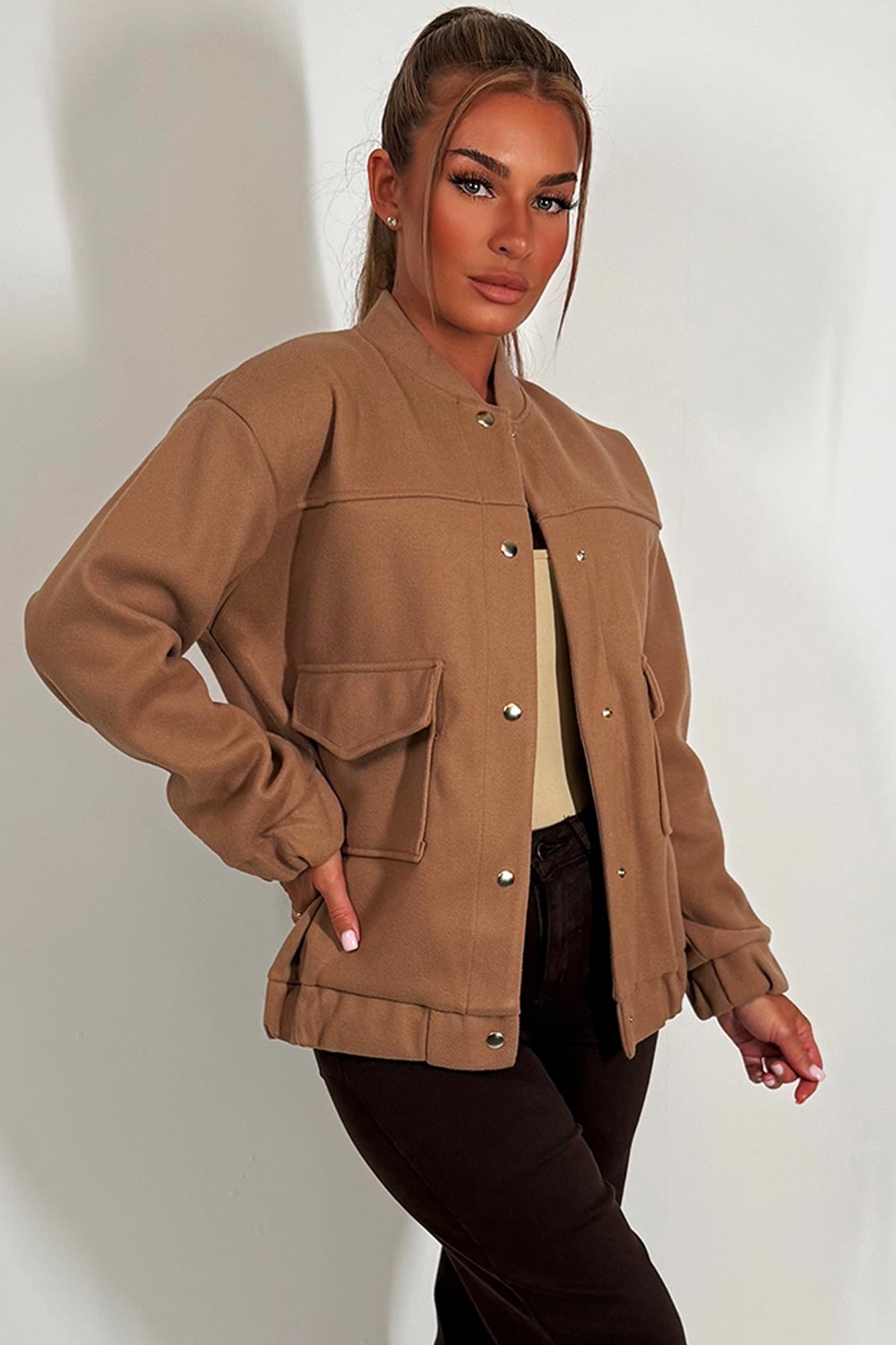 Bomber Jacket With Pockets Taupe