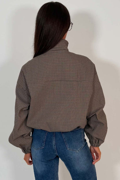 Checkered Bomber jacket With Collar Beige