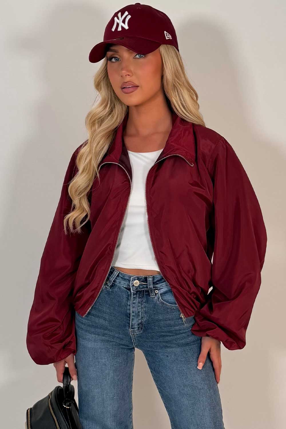 Burgundy Festival Jacket Funnel Neck Windbreaker