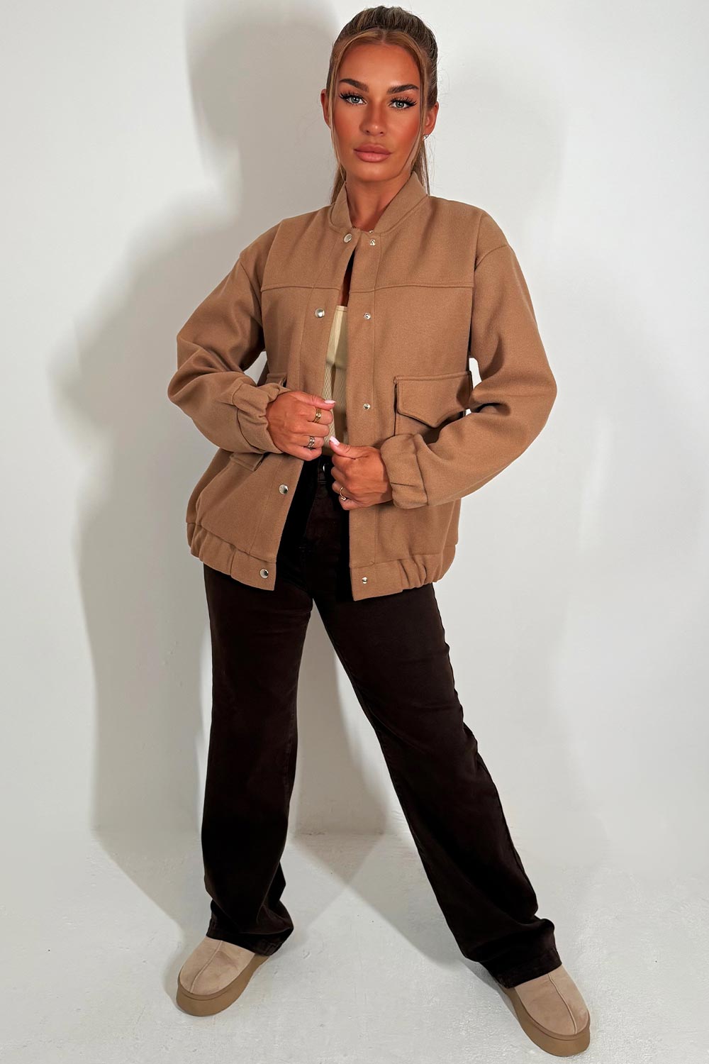 Bomber Jacket With Pockets Taupe