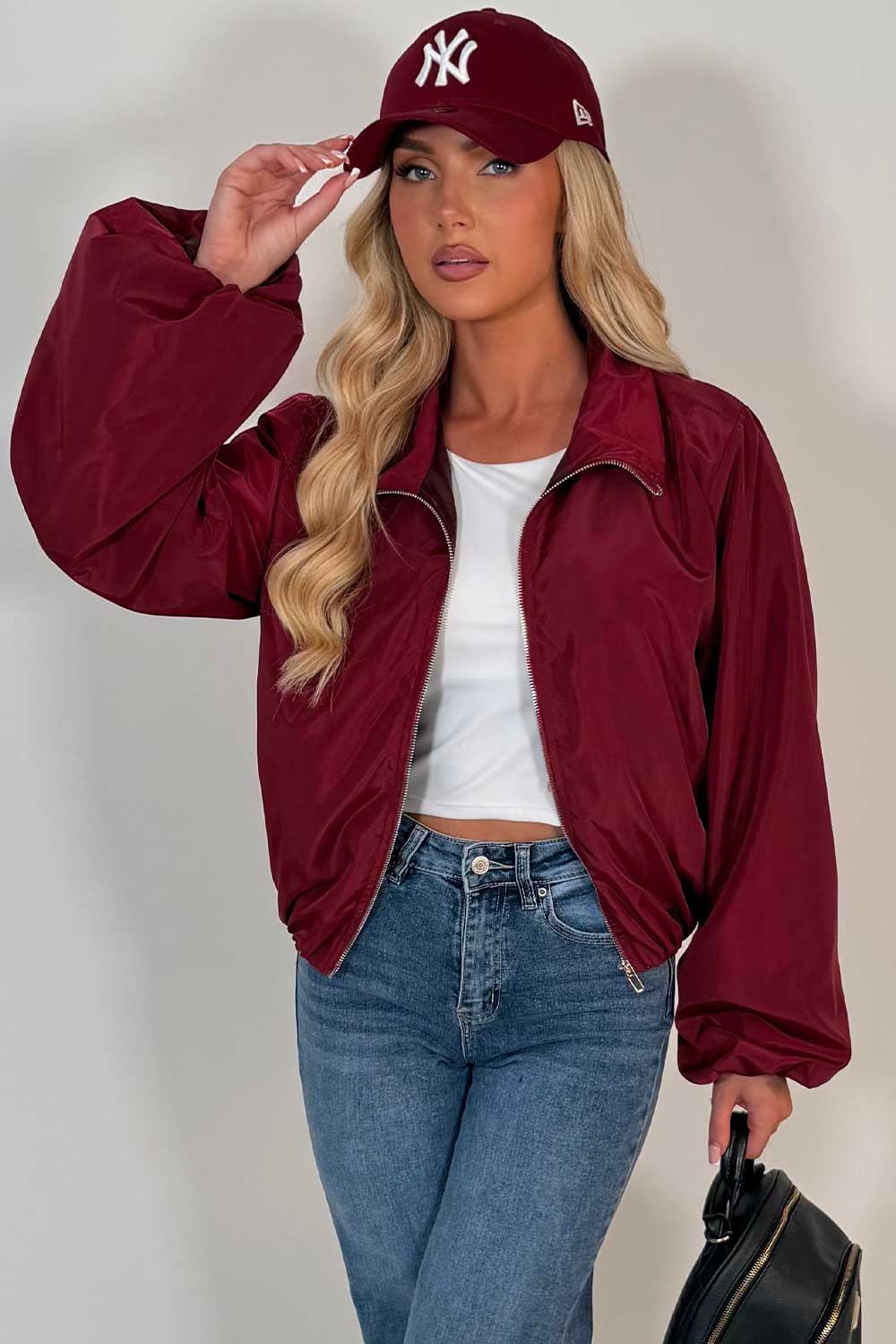 Burgundy Festival Jacket Funnel Neck Windbreaker