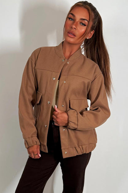 Bomber Jacket With Pockets Taupe