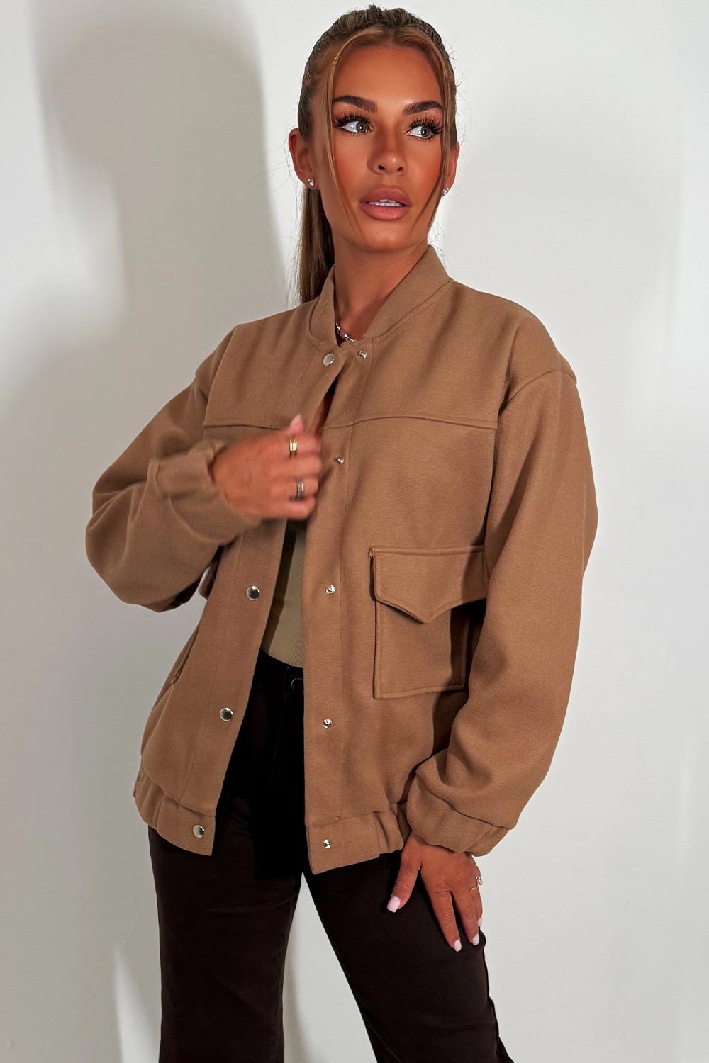 Bomber Jacket With Pockets Taupe