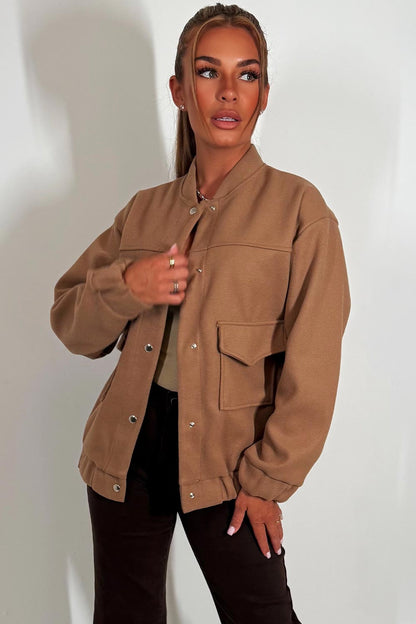 Bomber Jacket With Pockets Taupe