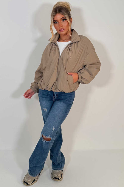 Funnel Neck Jacket Beige
