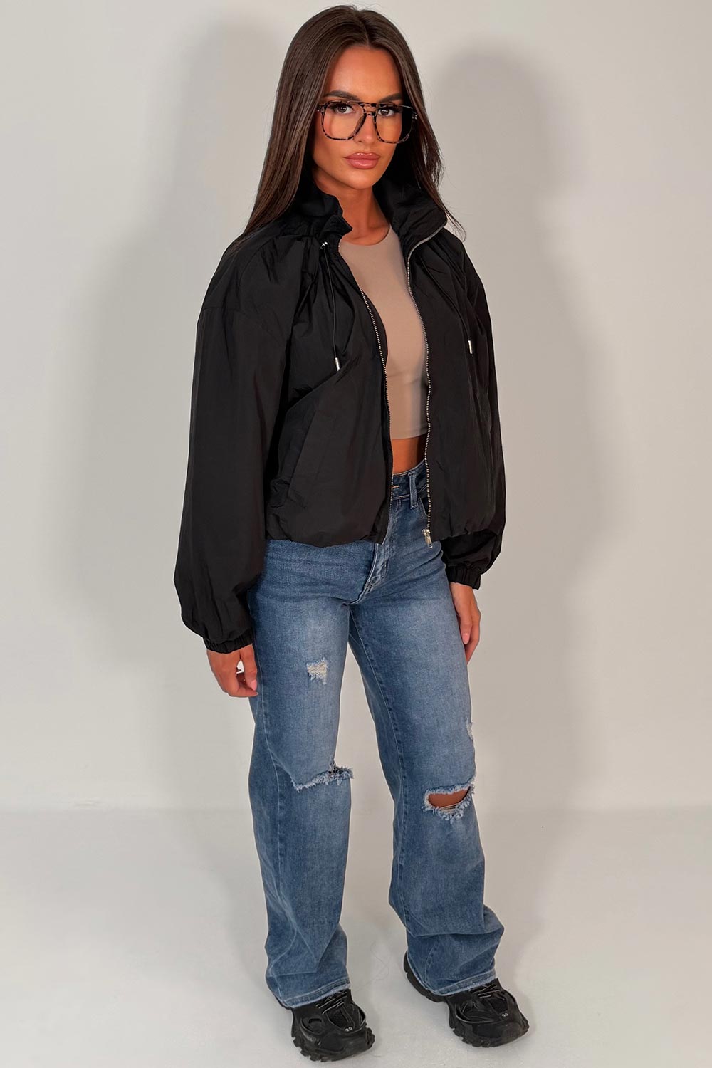 Black Funnel Neck Jacket