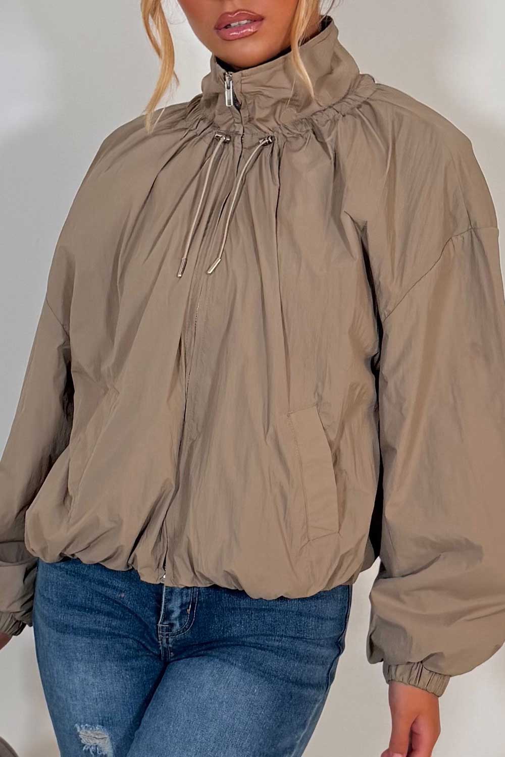 Funnel Neck Jacket Beige